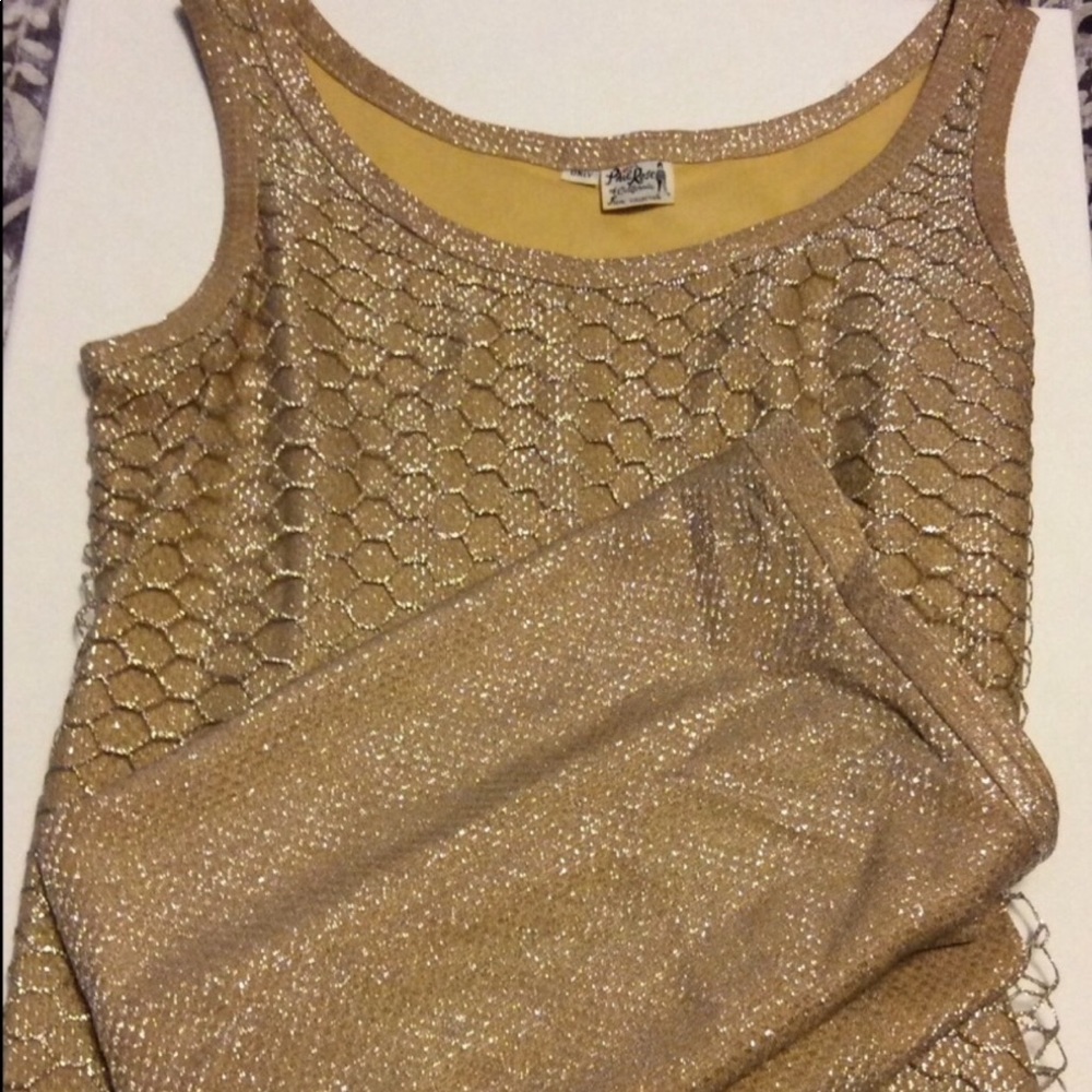 Gold Metallic sleeveless Top skirt Mod 1960's Era